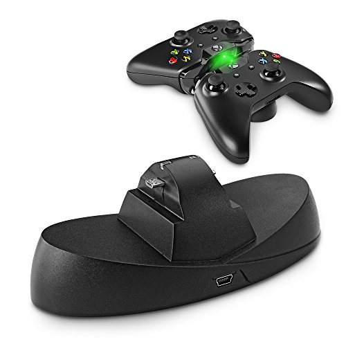 TNP Xbox One Charging Station - USB Dual Charger Ports Dock Station Cradle Stand Base with LED Indicator and USB Cable for Microsoft Xbox One Wireless Game Gaming Controller (Black) [Xbox One]
