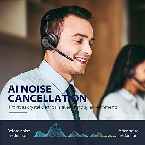 Tribit Bluetooth Headset - Wireless Headphones with Microphone Noise Cancelling, Computer Headset with USB Dongle & Charging Dock, On Ear Telephone Headset for Latop/PC/Office/Call Centre/Skype/Zoom