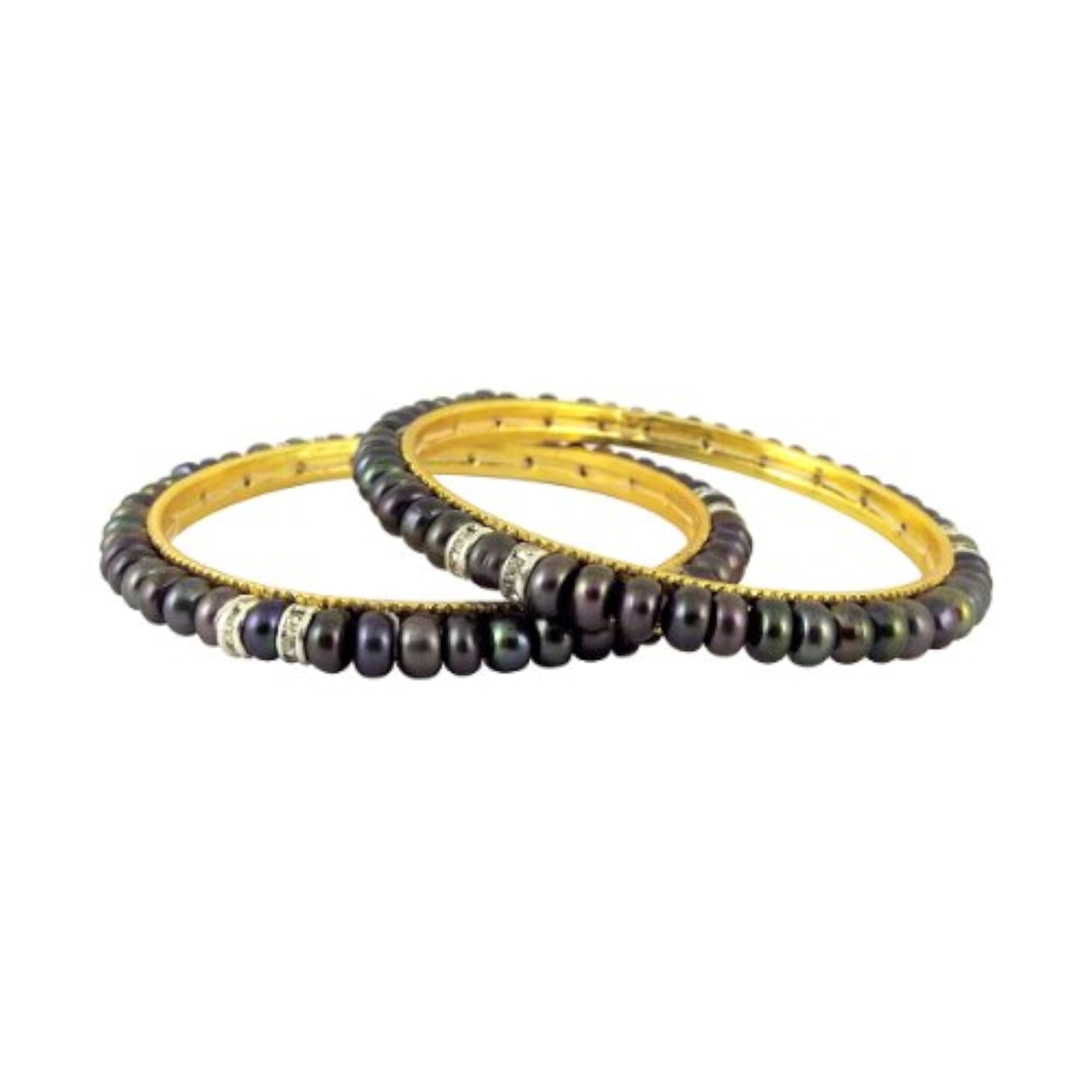 Grey CZ Button Pearl Bangles, Elegant Gift for Her