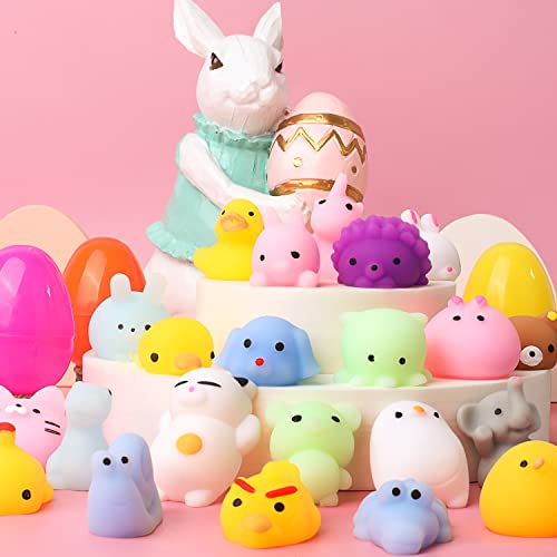 JOYIN 24 Pcs Easter Prefilled Eggs with Mochi Squishy Toys, Kawaii Stress Reliever Squishy Toy for Easter Theme Egg Hunt, Kids Party Favor, Basket Stuffers Filler, Classroom Prize Supplies by JOYIN - Used condition - Image 3