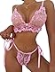 NewBull Sexy Dessous-Set für Damen, Spitze, Nachtwäsche, Babydoll-Set, BH und Höschen, 2-teilig, Unterwäsche, transparent, Pyjama, bestickt, Blumenmuster, Rosa, Einheitsgröße S-L, Rosa, One size