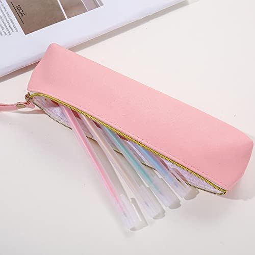 2 Pcs Slim PU Leather Pencil Case with Metallic Zipper Pocket for Student College Middle School