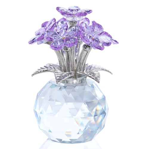 Ornalrist Purple Crystal Forget Me Not Flowers Gifts for Women, Mom, Meaningful Remembrance Gifts, Birthday Gifts for Friend Sister, Glass Forget-Me-Not Flowers Figurines Collectibles