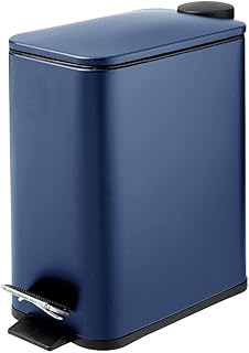 mDesign Rectangular Pedal Bin – 5 L Metal Waste Bin with Pedal, Lid and Plastic Bucket Insert – Household Rubbish Bin for Bathroom, Kitchen and Office – Navy