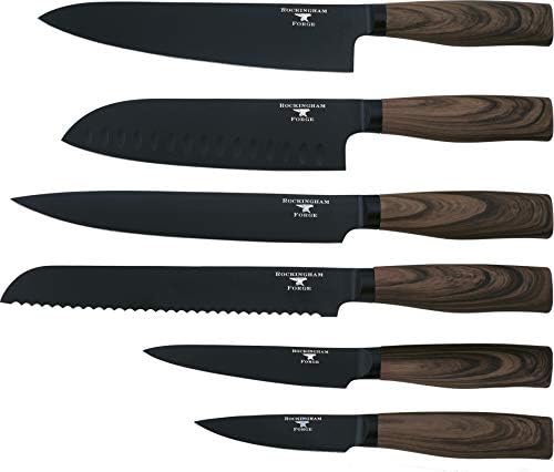 Rockingham Forge Forester Series 8" Chef's Kitchen Knife Stainless Steel Blade with Black Oxide Coating Ergonomic Wooden Handle Black, Dark Wood Effect, RF-6185P