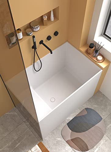 Cpingao 47" Stone Resin Freestanding Bathtub, Solid Surface Japanese Soaking Tubs Modern Rectangular Stand Alone Tub, Matte White 8842-1200 #TOP3