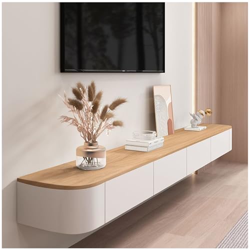 Wooden Floating TV Stand, Wall Mounted TV Console with Rounded
