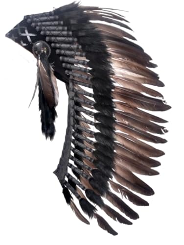 Native American Inspired Headdress - Handcrafted with Genuine Feathers and Beads (Black Swan)