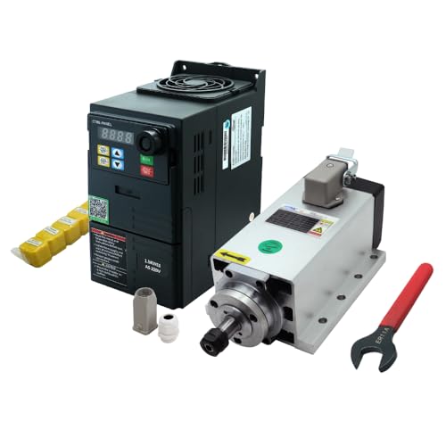 Motor principal CNC 1,5 kW 2200 W 220 V 400 Hz 24000 rpm, husillo cuadrado refrigerado por aire, equipado con VFD 1,5 kW 220 V + llave ER11 + 7 pinzas ER11 (1-7 mm)