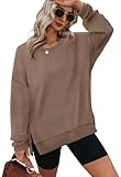 XIEERDUO Women'S Tunics Crew Neck Hoodies For Women Brown Tops Trendy Side Split L