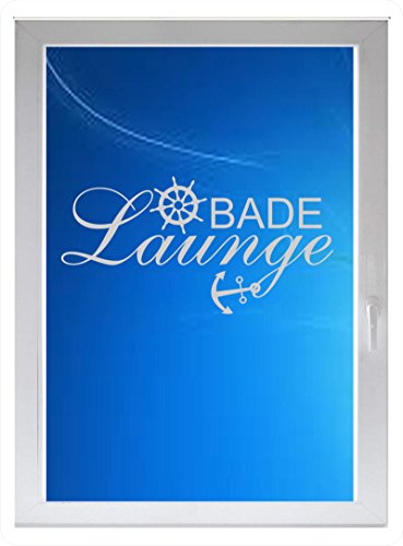 INDIGOS UG Film de protection pour fenêtre de salle de bain avec inscription en allemand « Bade Lounge Anker » Argenté satiné 116 x 57 cm