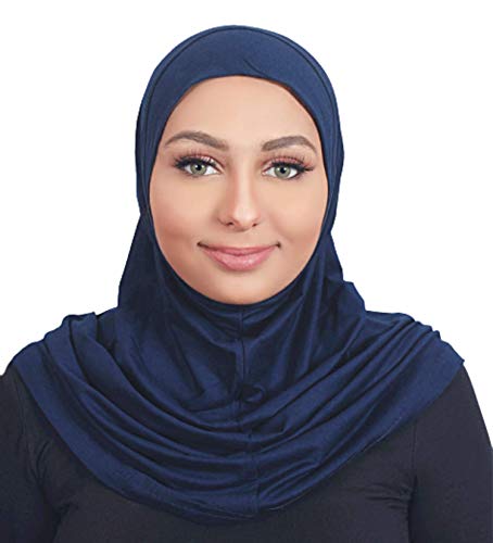 Al-Amira Hijab one pcs Muslim Hijab Cotton Amira 1 Piece Hood & Hijab Tube (Navy Blue)