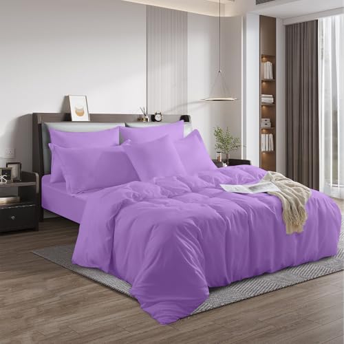 Rohi® Double Duvet Cover Set – Soft & Breathable – 180TC Polycotton Percale Duvet Cover with 2 Pillow Cases (Lilac)