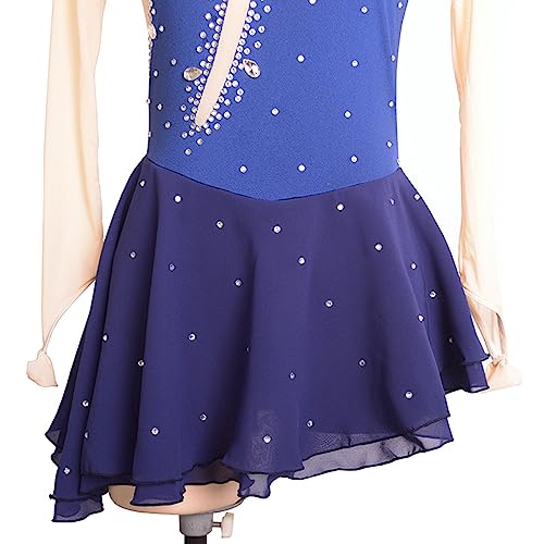 Vestido de patinação artística, mangas simples com strass na ponta dos dedos Competição de patinação