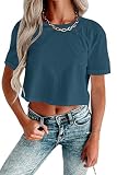 REVETRO Baby Tees for Women Short Sleeve Plain Crop Top T-Shirt Causal Round Neck Lightweight Top Na