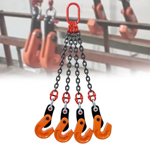 Image of High-gth Horizontal Plate Lifting Clamp, 4 Clamping Devices, Manganese Steel Chain, 1.6t/3527lb Capaci, 1.5m/4.9ft Length, Ideal for Industrial Handling
