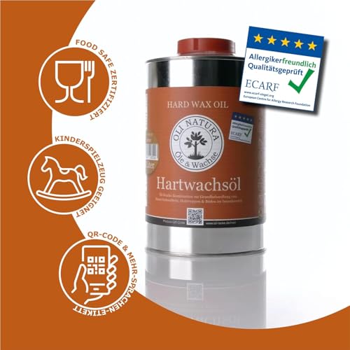 OLI-NATURA Hartwachsöl - 0.25L, farblos, natur - Holzöl für Möbel, Treppen, Türen & mehr - geprüft Allergikerfreundlich, lebensmittelecht-zertifiziert
