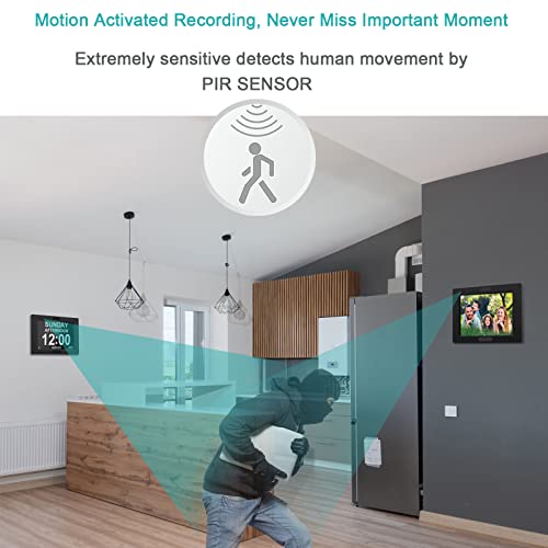 Amzcev 2K Hidden Camera - 8'' Digital Photo Frame - Calendar Alarm Clock Spy Camera, Pir Motion Activated Recording With Night Vision For Indoor Security Or Outdoor Recording - No Need Wifi #TOP3