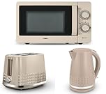 Tower Solitaire Latte 1.5L 3KW Jug Kettle, 2 Slice Toaster & T24042MSH 800W 20L Microwave. Matching Modern Design Kitchen Set in Latte with Chrome Accents