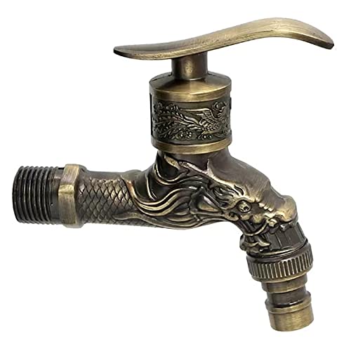 VOANZO 1/2 "Brass Tap Generic Antique Faucet Ceramic Spool Faucets Dragon-Shaped Carved Faucet for Kitchen Bathroom Garden