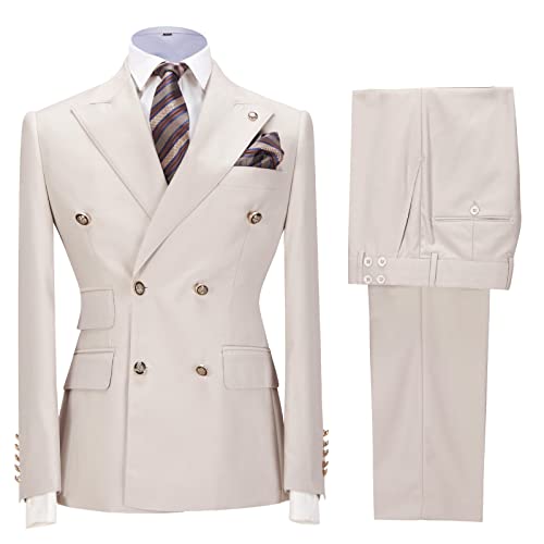 Men Suit 2 Pieces Stylish Double-Breasted Tuxedo Solid Suit Slim Fit Men Suit for Wedding Prom