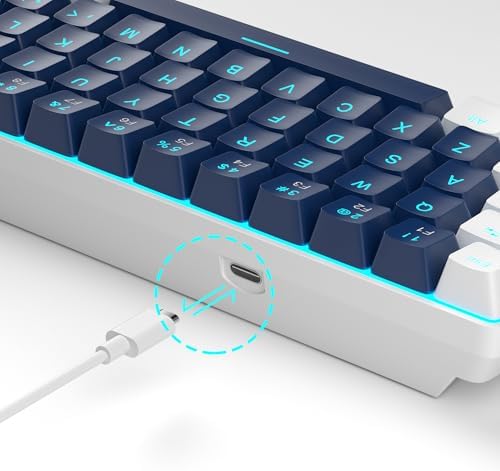 MageGee Portable 60% Mechanical Gaming Keyboard, MK-Box LED Backlit Compact 68 Keys Mini Wired Office Keyboard with Blue Switch for Windows Laptop PC Mac - Blue/White — view 6
