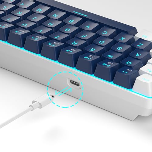 MageGee Portable 60% Mechanical Gaming Keyboard, MK-Box LED Backlit Compact 68 Keys Mini Wired Office Keyboard with Blue Switch for Windows Laptop PC Mac - Blue/White - Thumbnail 7