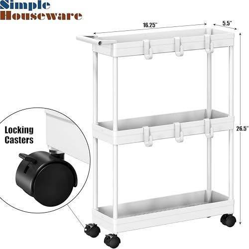 image for Simple Houseware 3-Tier Slim/Narrow Storage Cart with Handle, 5.5'' Wi