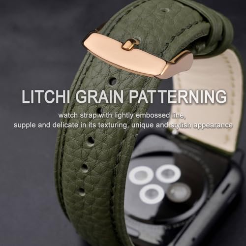 Image of ANNEFIT Watch Band 17mm, Quick Release Textured Padded Leather Straps with Rose Gold Buckle for Men and Women (Army Green)