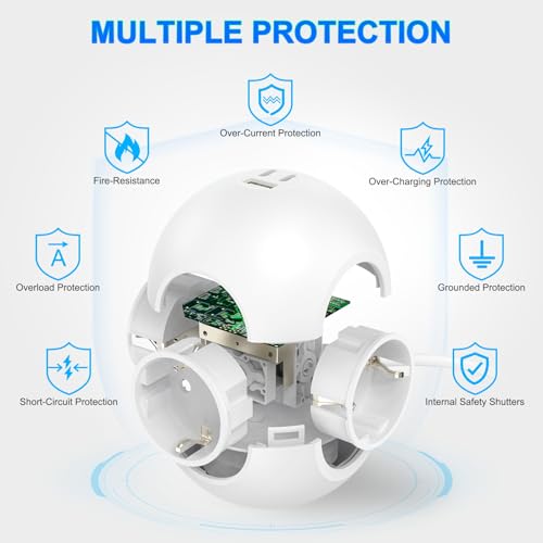 Listwa zasilająca PD 25 W, kostka z 1 USB A i 2 USB C, listwa zasilająca z 3 gniazdami wtykowymi, gniazdo kulowe z kablem 2 m (3680 W, 16 A, do gniazd biurowych, biała