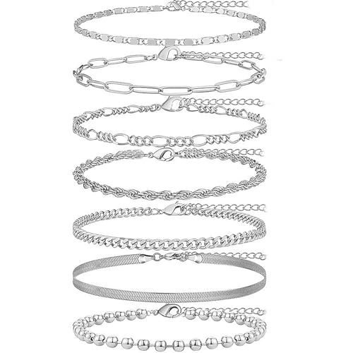 Image of 14K Gold /Silver Ankle Bracelets for Women,Dainty Layered Sparkly Chain Rhinestone Anklet,Stackable Waterproof Beach Anklets,Ajustable 8.65 inch+2.3 inch Anklets Bracelets for Women,Cute Summer foot Jewelry Gift