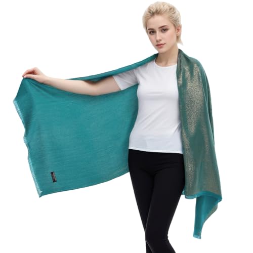 Image of LMVERNA Women's Sparkling Metallic Soft Pashmina Shawls and Wraps Scarf in Solid Colors