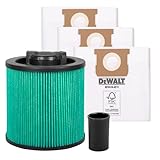 DEWALT Shop Vac Filter & Bag Kit, High Efficiency HEPA Replacement Cartidge, 3 Pack Fine Dust Bags & Power Tools Adapter, for Shop Vacuum Wet and Dry
