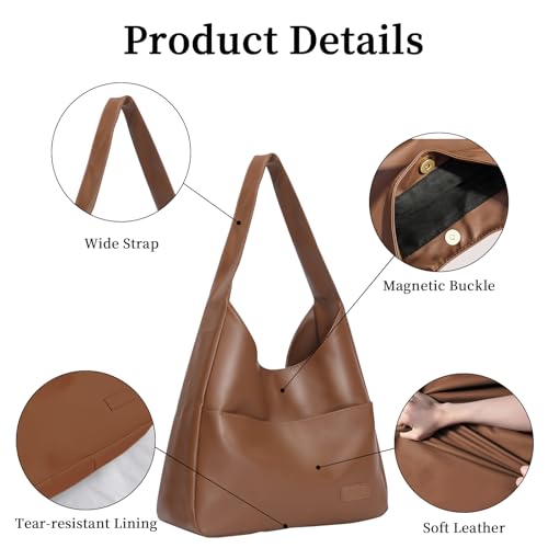 Image of Hobo Bags for Women, Vegan Leather Shoulder Handbag Tote Bag | Soft purse for teachers, office, college, travel, vacation& daily commute