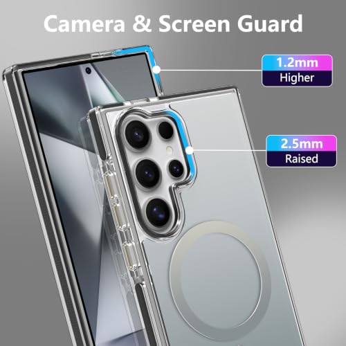 Image of Magnetic Case for Samsung Galaxy S24 Ultra [Compatible with Magsafe] [Anti-Yellowing] [1 Screen Protector] Slim Clear Iridescent Case for Galaxy S24 Ultra 6.8 inch, Black