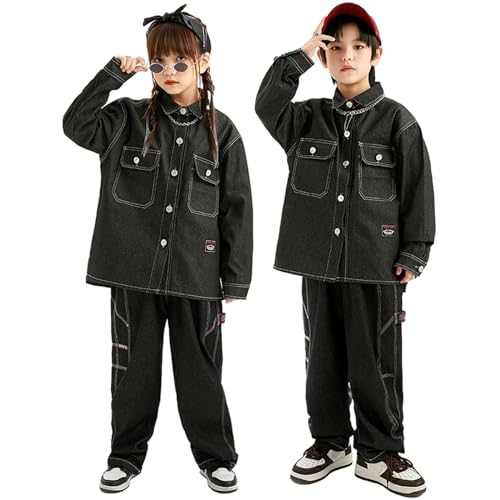 WJ-SISI] キッズ ダンス衣装 セットアップ ブラック 長袖 ジャケット