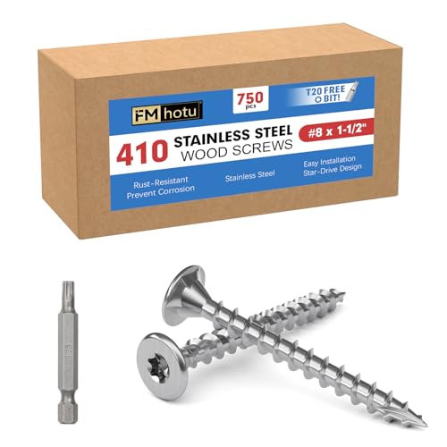 Image of #8 x 1.5 Stainless Steel Deck Screws, 750Pcs 410 Grade Stainless Steel | T20 Star Bit Deck Screws,Rust Resistant Timber Screws for Log Landscaping Wood