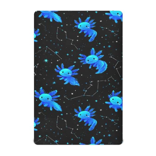 Image of Cartoon Axolotl Galaxy Crib Sheets Soft Breathable Fitted Baby Crib Sheets Mattress Cover for Girls Boys, 52 inch x 28 inch x 9 inch