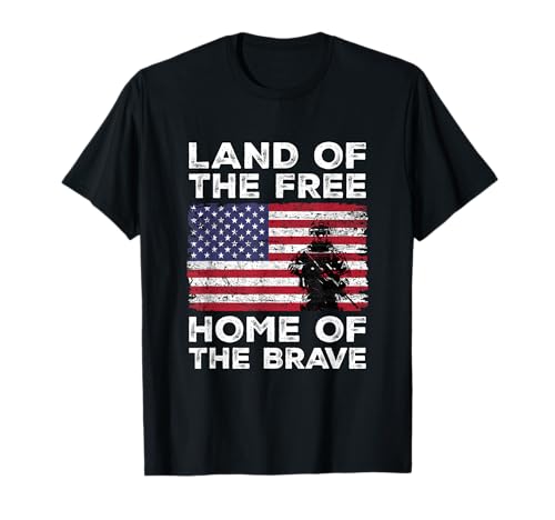 Land of The Free Home of The Brave US Flag Military Veteran T-Shirt