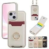 TENSIK iPhone 13/iPhone 14 用 ケース 背面手帳型 ショルダー カード収納 スマホケース PUレザー いphone13/14 対応 ストラップ付き 斜めがけ あいふぉん13/14 横置きスタンド機能 全面保護 リング付き 調節可能 小銭入れ カード入れ おしゃれ 女性 肩掛け ホワイト