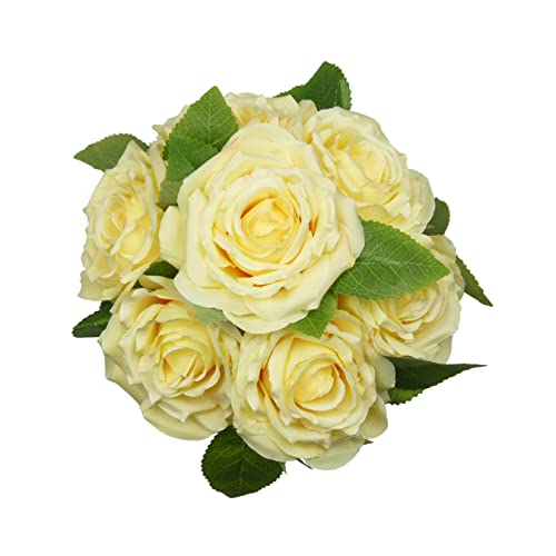 Sn Decor Season’s Need Artificial Flowers Real Looking Silk Fake Roses In Clear Glass Vase For Diy Wedding Bridal Décor Centerpieces Floral Arrangements Party Tables Home Decorations (Yellow) #TOP1