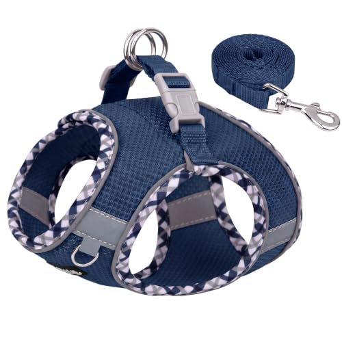 AIITLE Escape-Proof Dog Harnesss and Leash Set, Navy-Blue, L