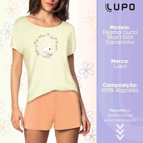 Conjunto Pijama Curto Lupo Estampa Canarinho Feminino | Palha | GG