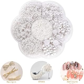 5600pcs Nail Pearls, Stick on Hair Pearls Flat Back Round Face Gems for DIY Cell Phone Makeup Festival Carnival Decor2/3/4/5/6/8/10mm White
