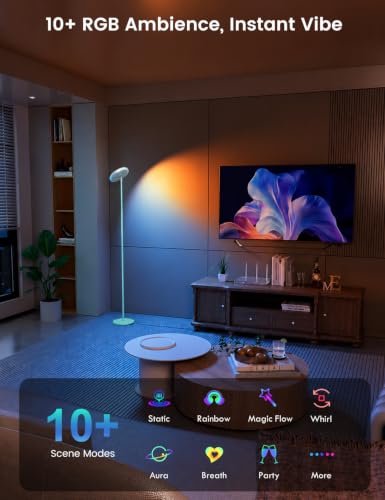 Image of UFO LED Torchiere Floor Lamp with RGB Ambient Light, 42W 3700LM Bright Dimmable Sky Lamp,71in Modern Tall Standing Lamp with Remote Touch Control&Timer,for Living Room Bedroom Office Gaming Room,Blue