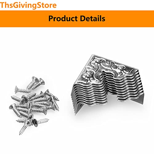 Image of 16 Pcs Table Corner Protectors, Silver Metal Antique Decorative Furniture Edge Corner Guards, 0.98x0.98x0.35inch Corner Pads Box Corner Decorative Edge Protector
