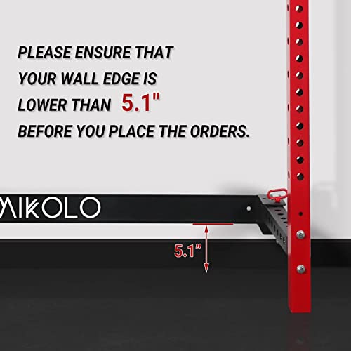 Mikolo 2.36'' X 2.36'' Folding Wall Mounted Squat Rack, 800 Pounds Capacity Power Rack With Pull Up Bar, J Hooks, Landmine And Other Attachments, Space-Saving Home Gym (Red) #TOP7