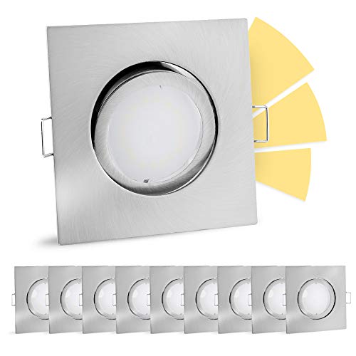 linovum 10 Stück fourSTEP Deckenspots LED schwenkbar dimmen ohne Dimmer - LED GU10 5W warmweiß - Einbauspot quadratisch Alu