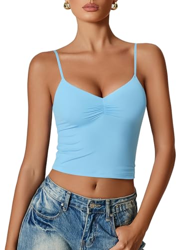 Avidlove Women's V Neck Tank Top Adjustable Spaghetti Straps Basic Tops Sharp Collection Light Blue