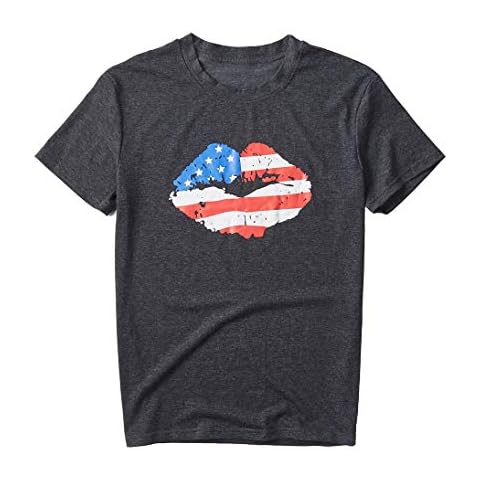 Ainuno Graphic Tees for Women Short Sleeve Summer Shirts Letter Print Trendy Tops - Multicoloured - Small Cover